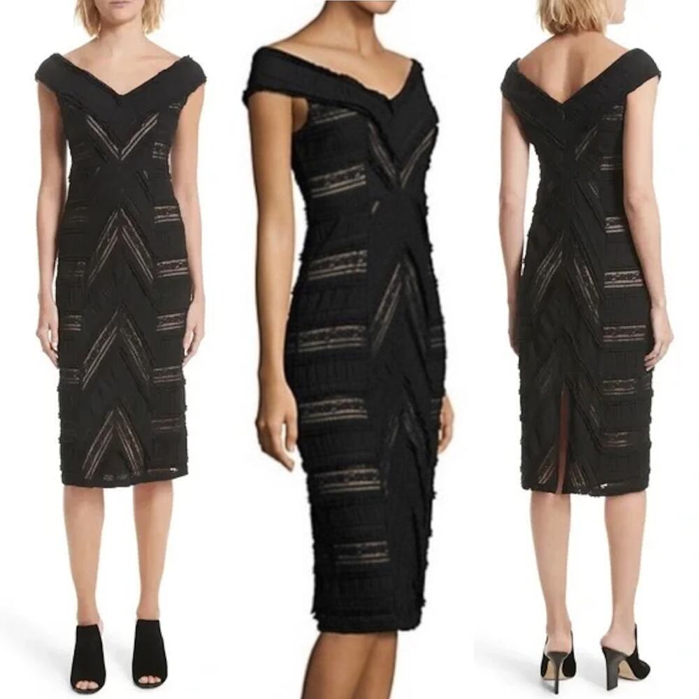 CINQ A SEPT Dress NWT Designer Cream Nude & Black Lace Overlay Dress – Size 8